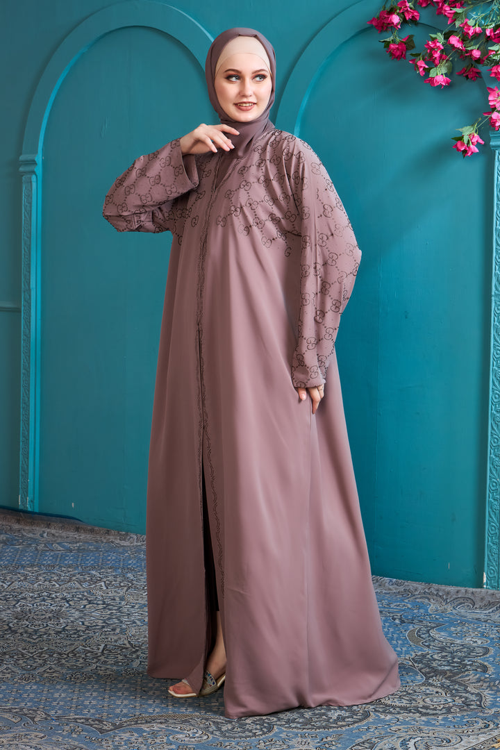 Dusty Mauve Abaya with Patterned Accents
