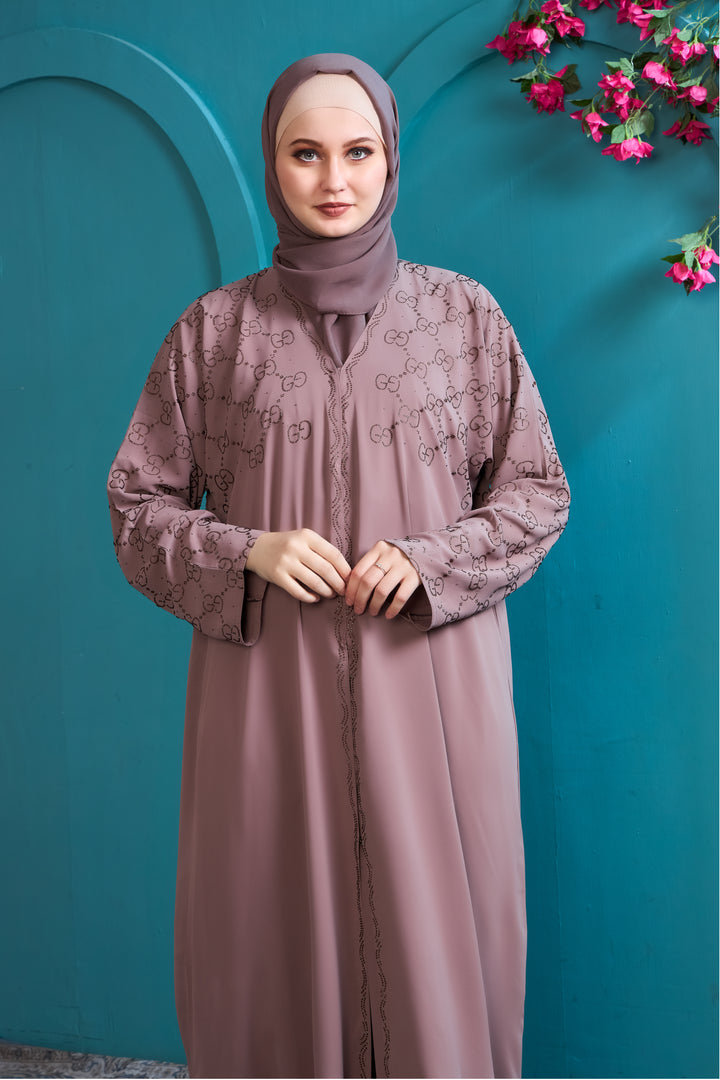 Dusty Mauve Abaya with Patterned Accents