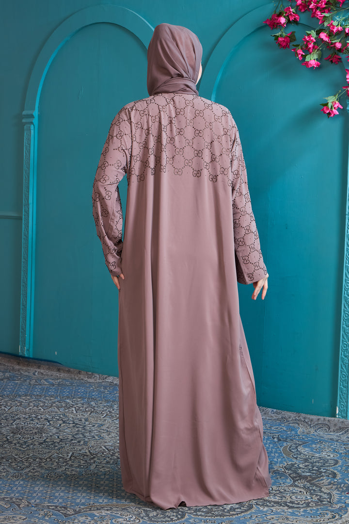 Dusty Mauve Abaya with Patterned Accents