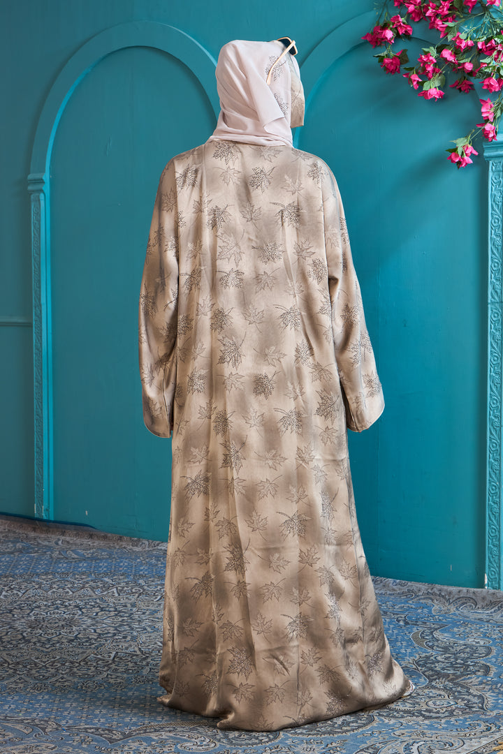 Shimmering Gold Abaya with Floral Print
