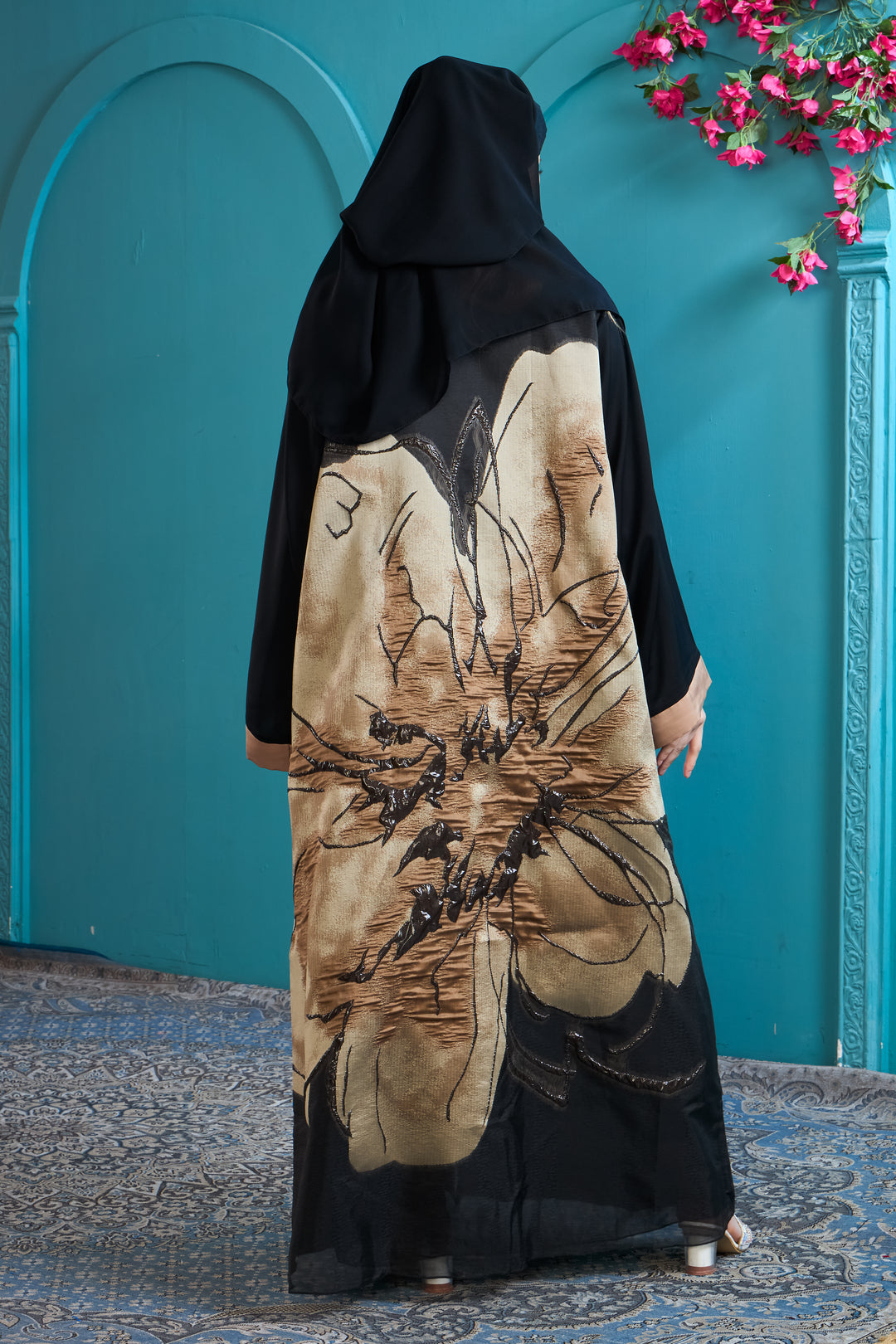 Statement Abaya with Artistic Floral Print