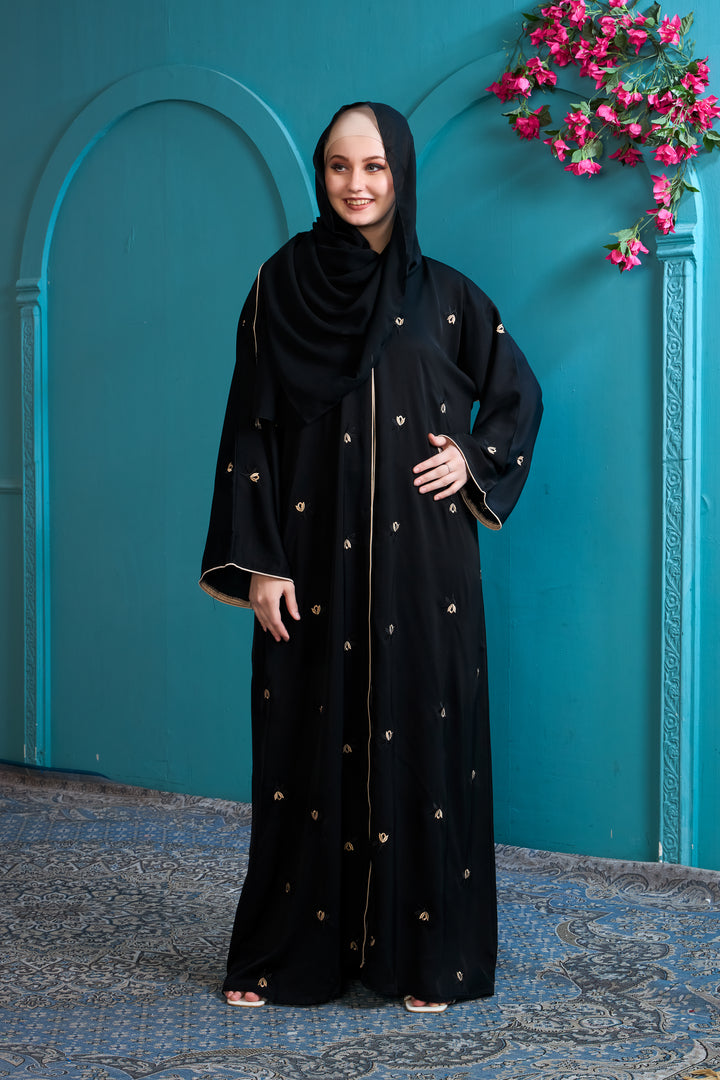 Elegant Black Abaya with Gold Accents