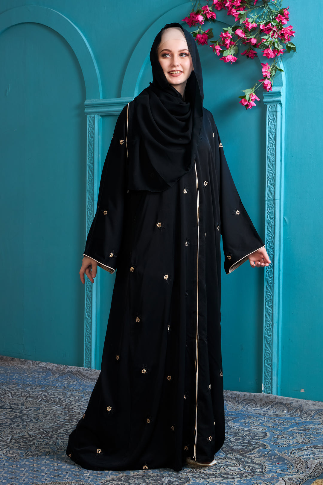 Elegant Black Abaya with Gold Accents