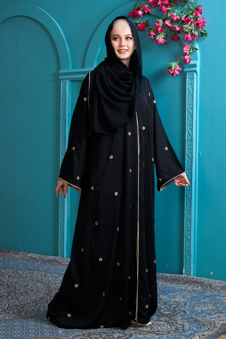 Elegant Black Abaya with Gold Accents