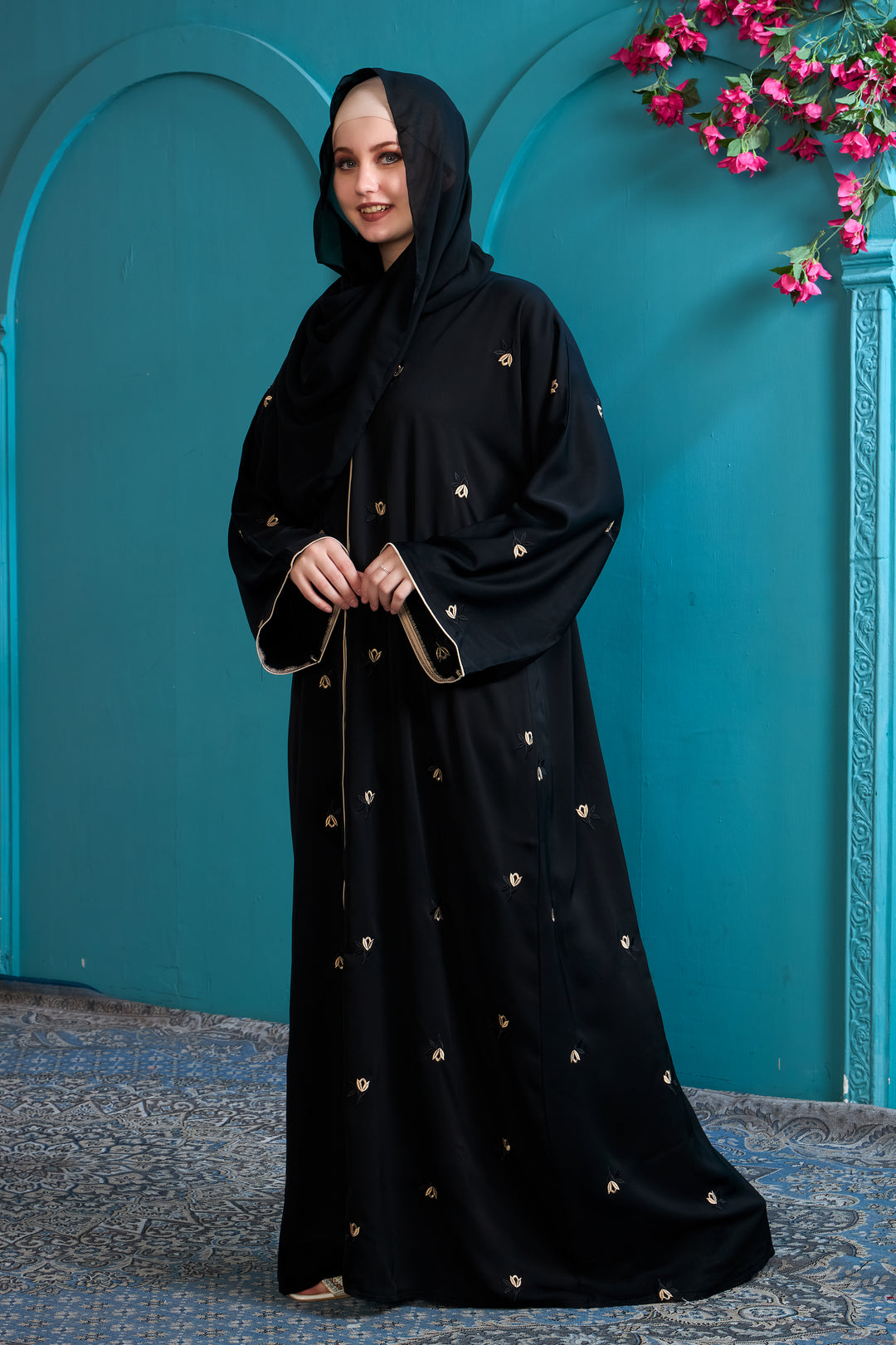 Elegant Black Abaya with Gold Accents