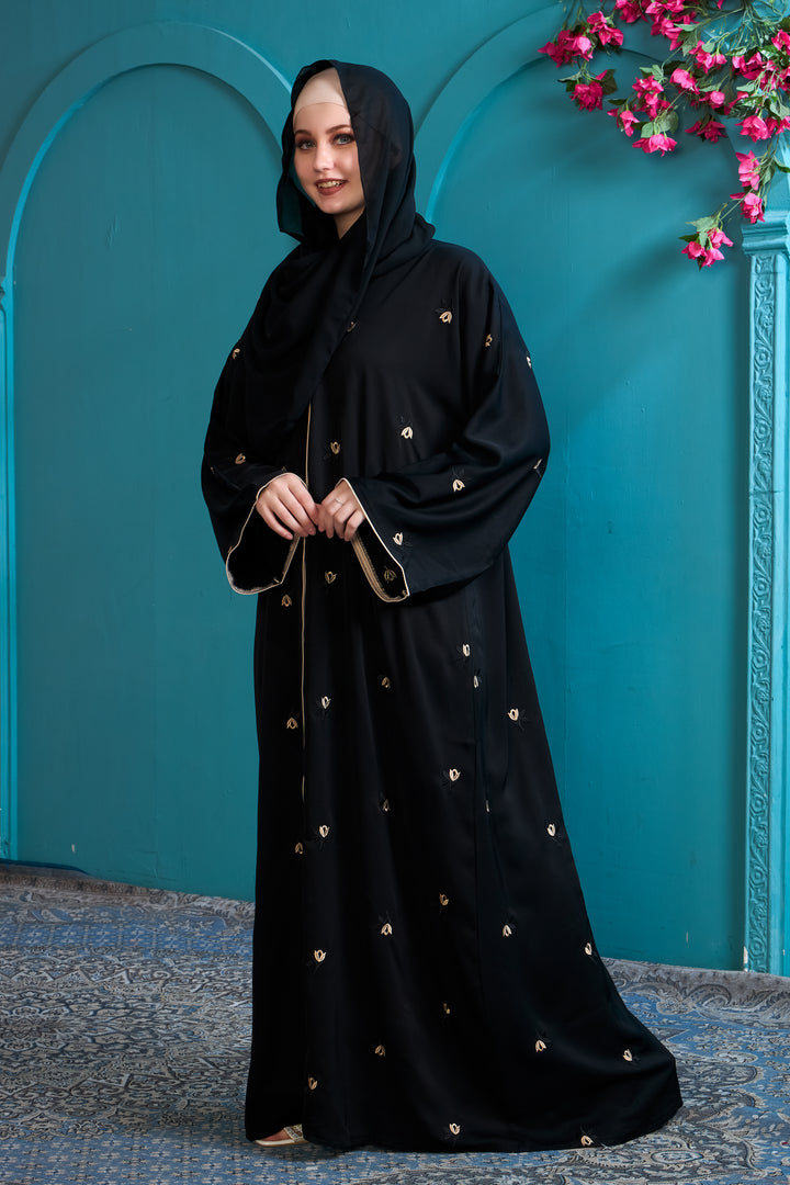 Elegant Black Abaya with Gold Accents