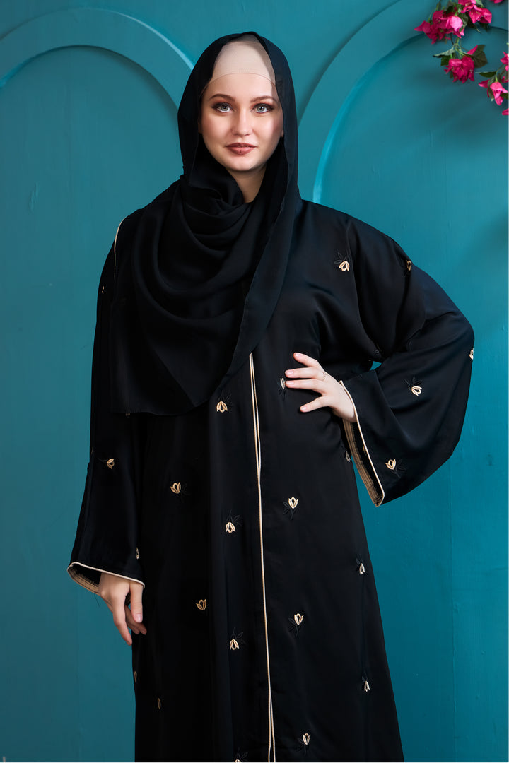 Elegant Black Abaya with Gold Accents