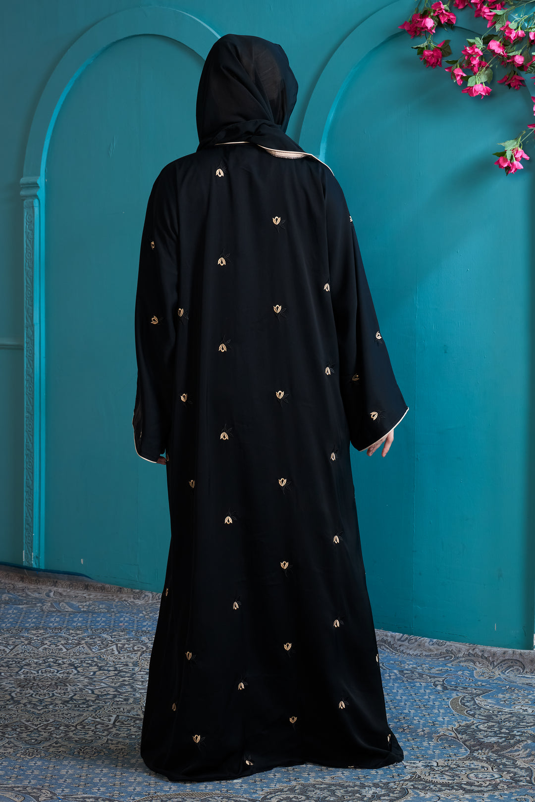 Elegant Black Abaya with Gold Accents
