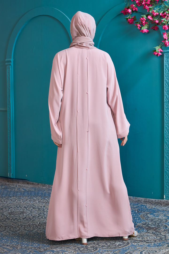 Soft Blush Abaya with Pearl Accents
