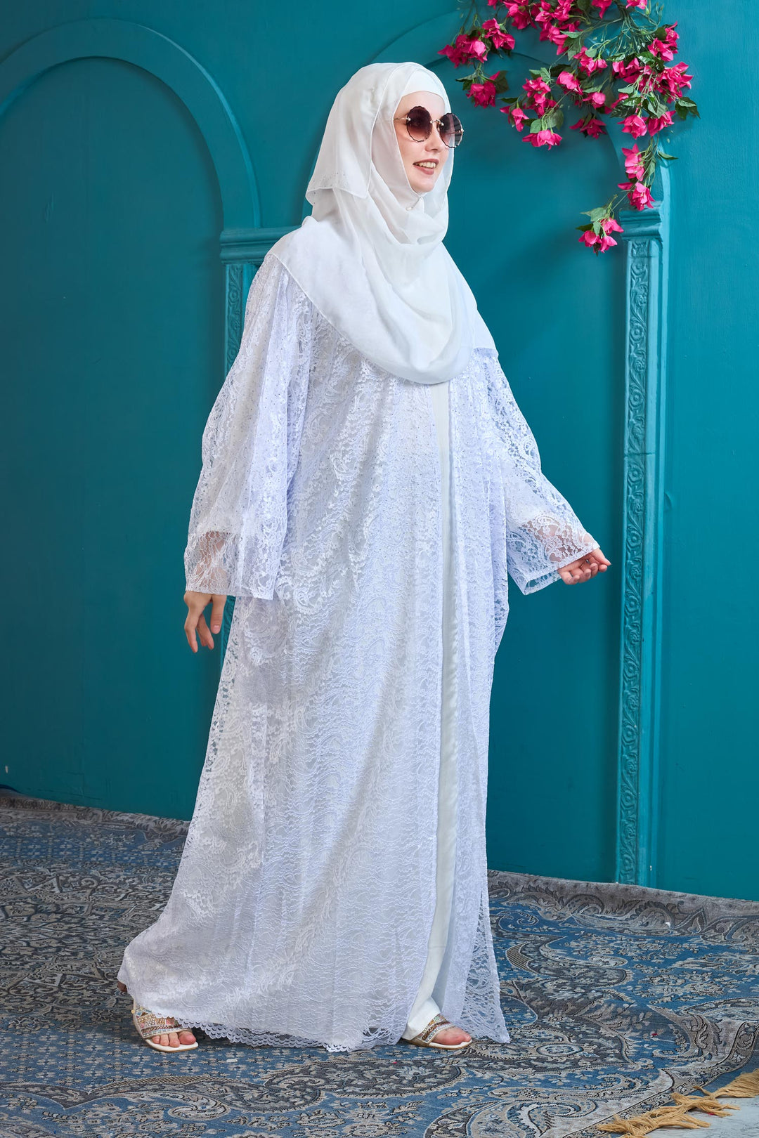 White Lace Elegance Abaya