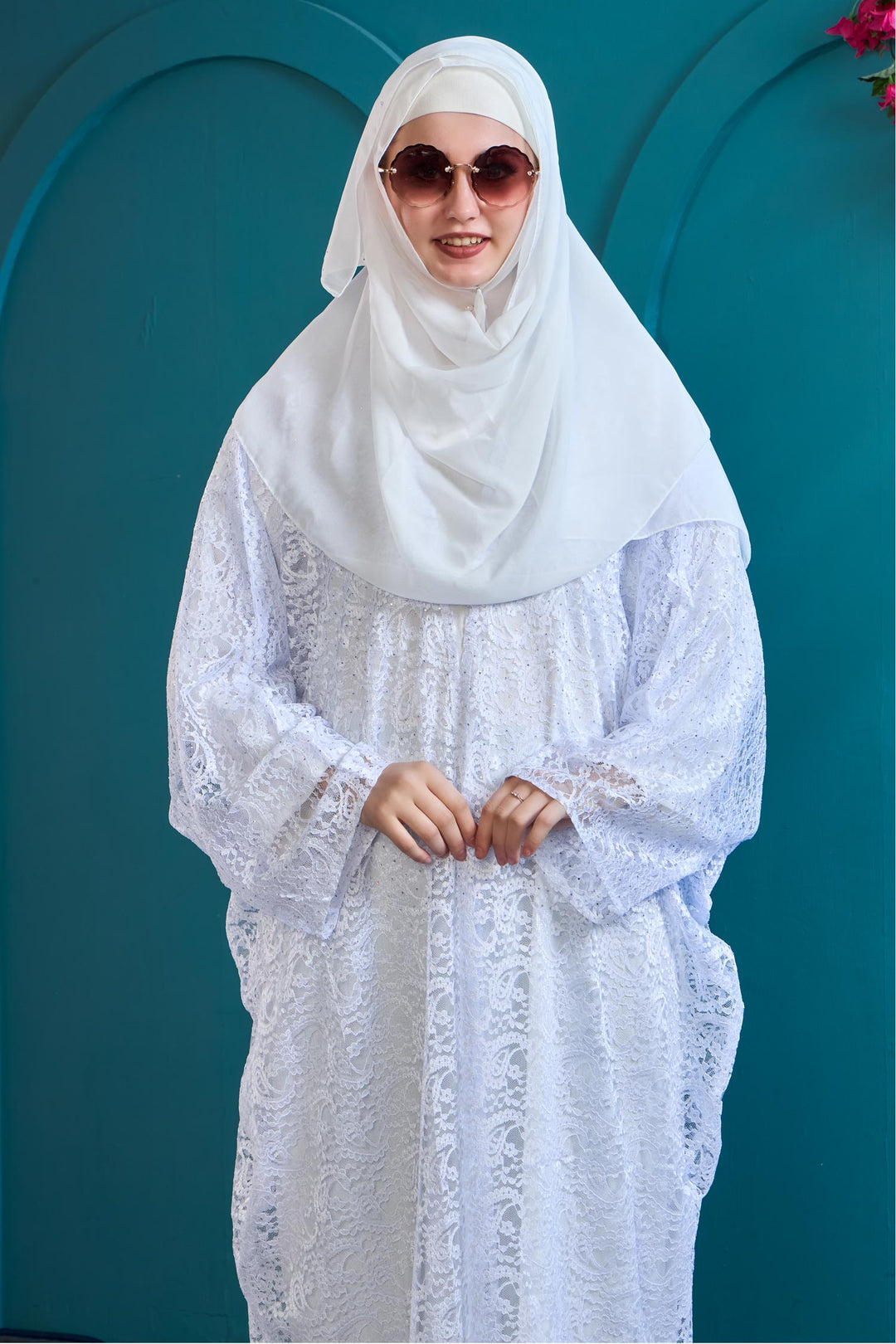 White Lace Elegance Abaya