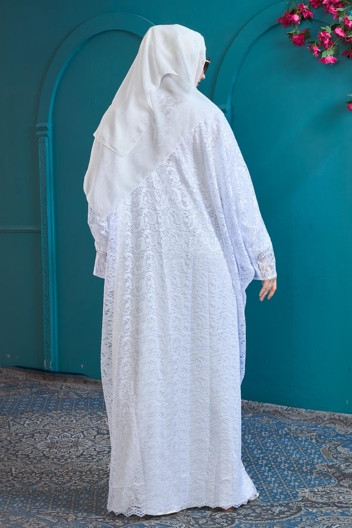 White Lace Elegance Abaya