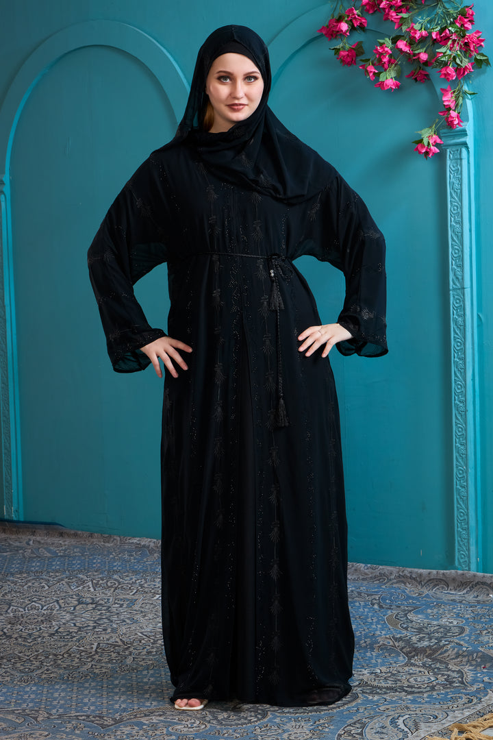 Elegant Black Abaya with Tonal Embroidery