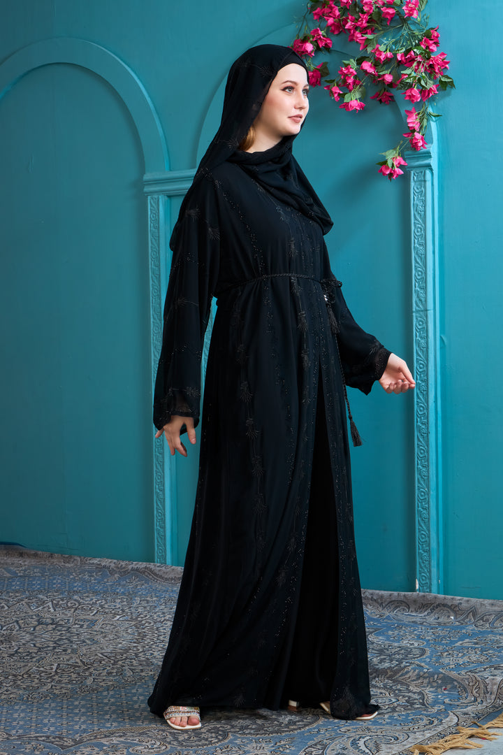 Elegant Black Abaya with Tonal Embroidery