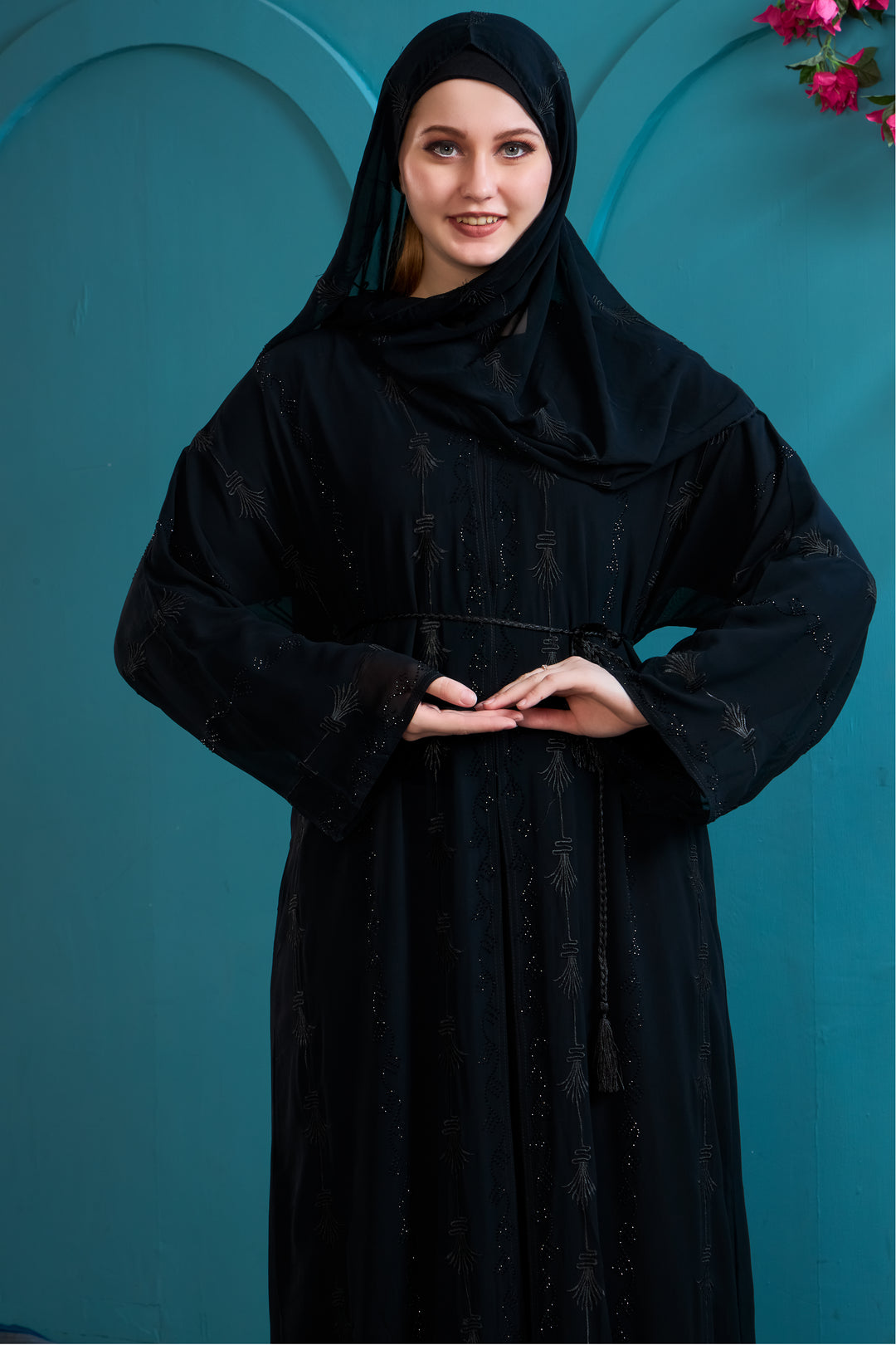 Elegant Black Abaya with Tonal Embroidery