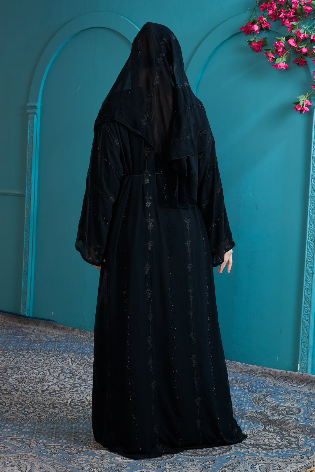 Elegant Black Abaya with Tonal Embroidery