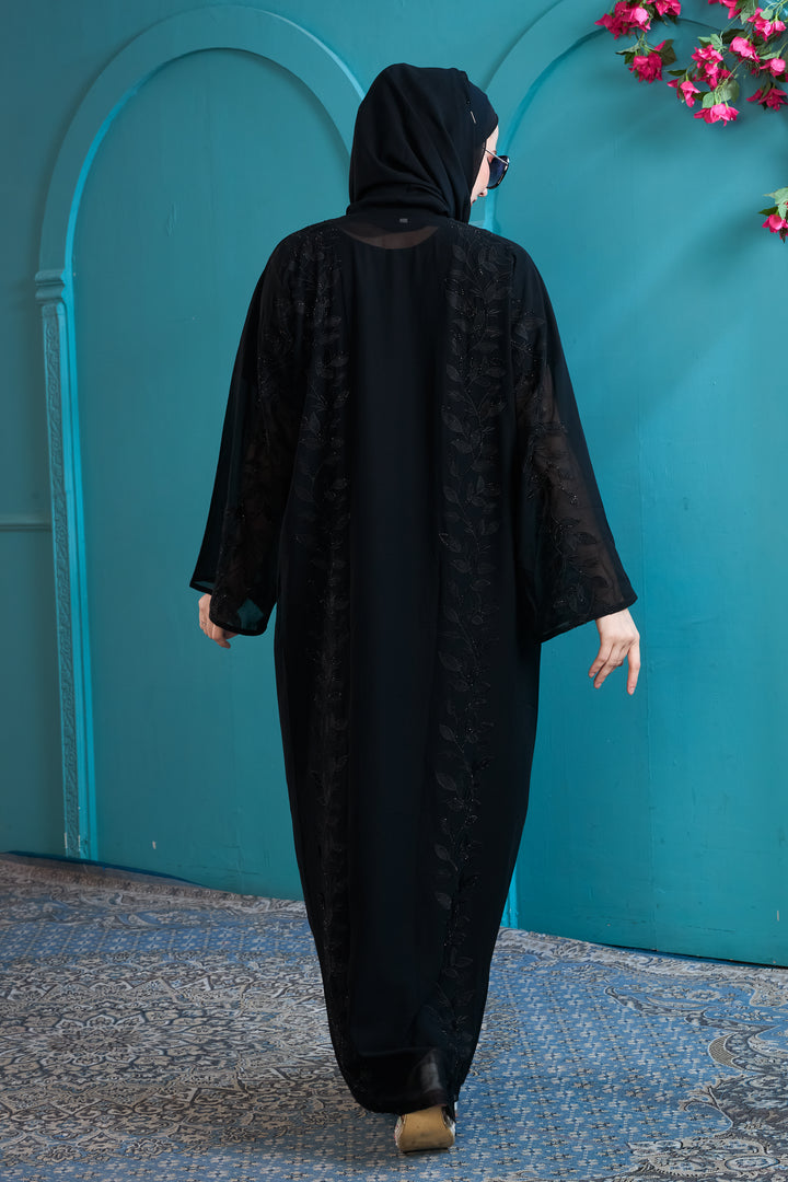 Black Abaya with Floral Beadwork