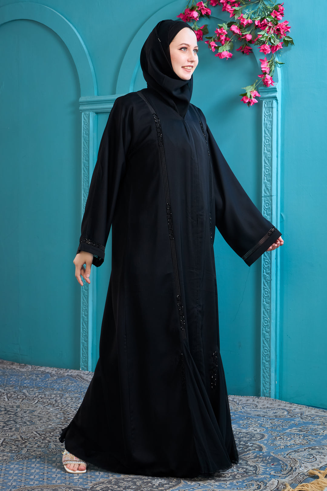 Classic Black Abaya with Minimalist Beadwork
