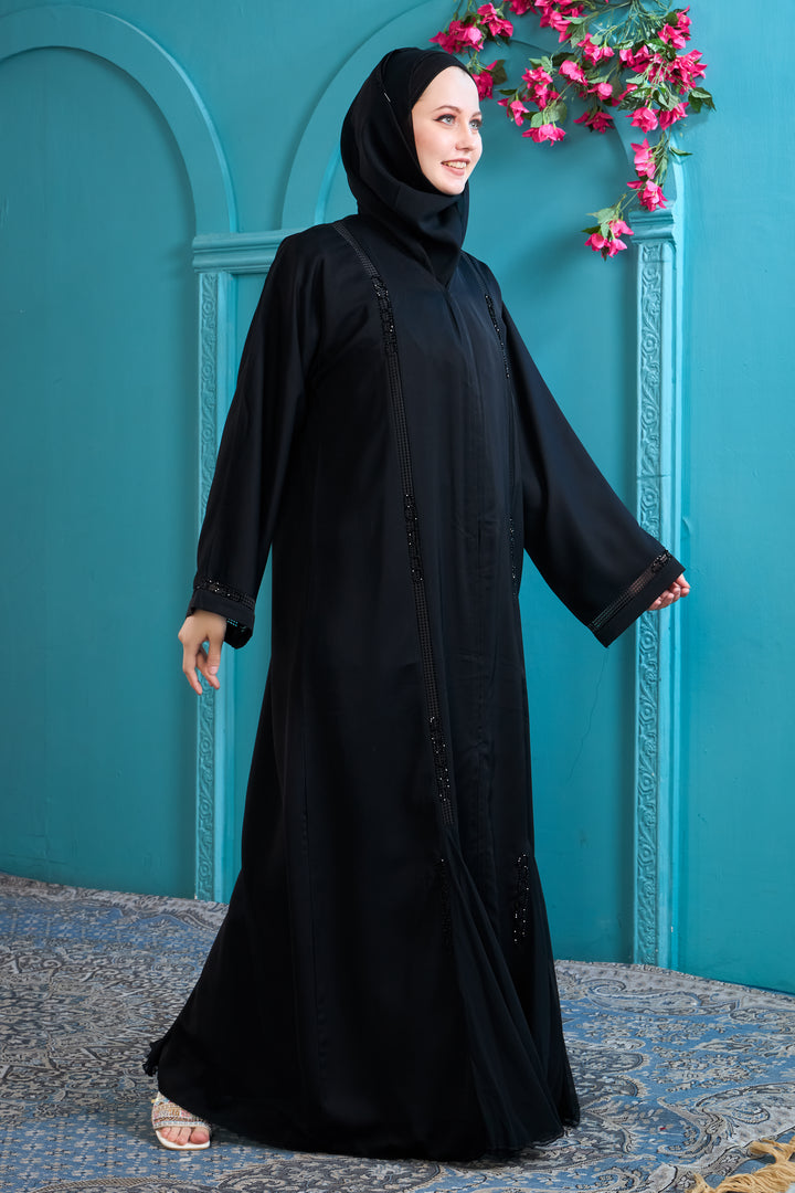 Classic Black Abaya with Minimalist Beadwork