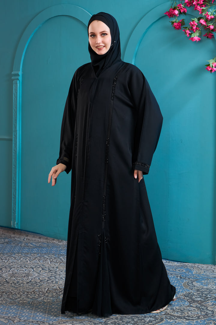 Classic Black Abaya with Minimalist Beadwork