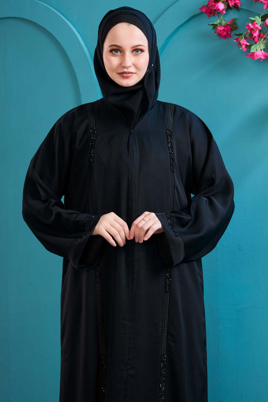 Classic Black Abaya with Minimalist Beadwork