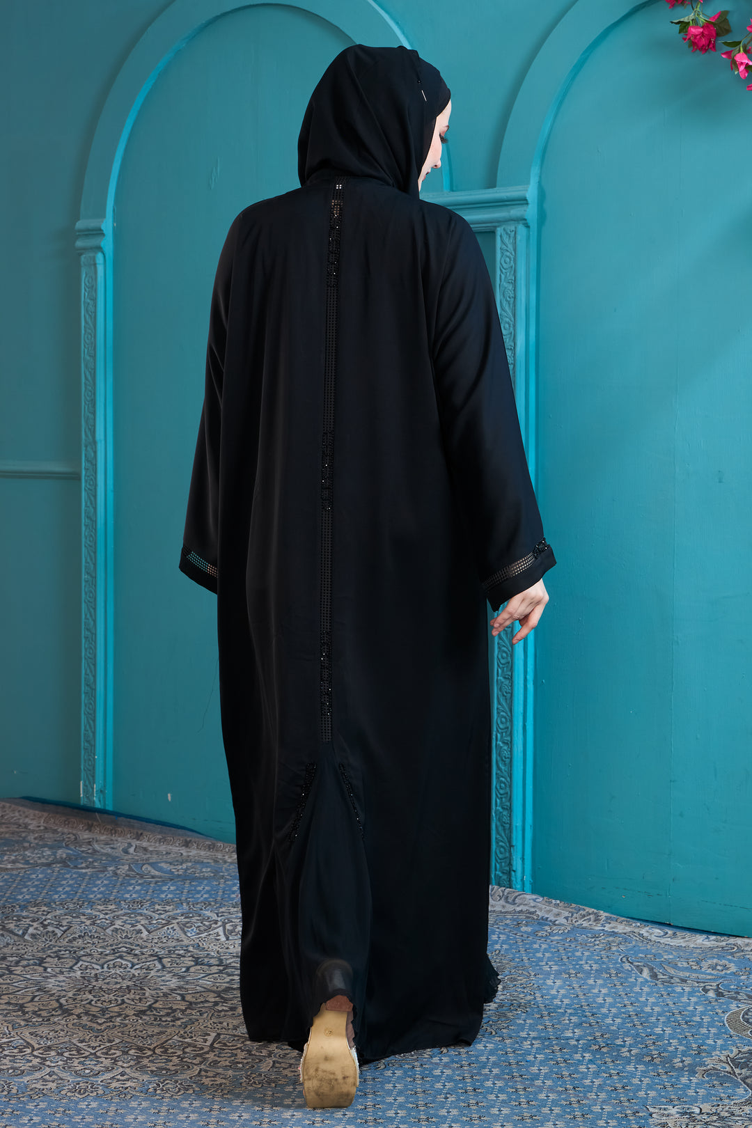 Classic Black Abaya with Minimalist Beadwork
