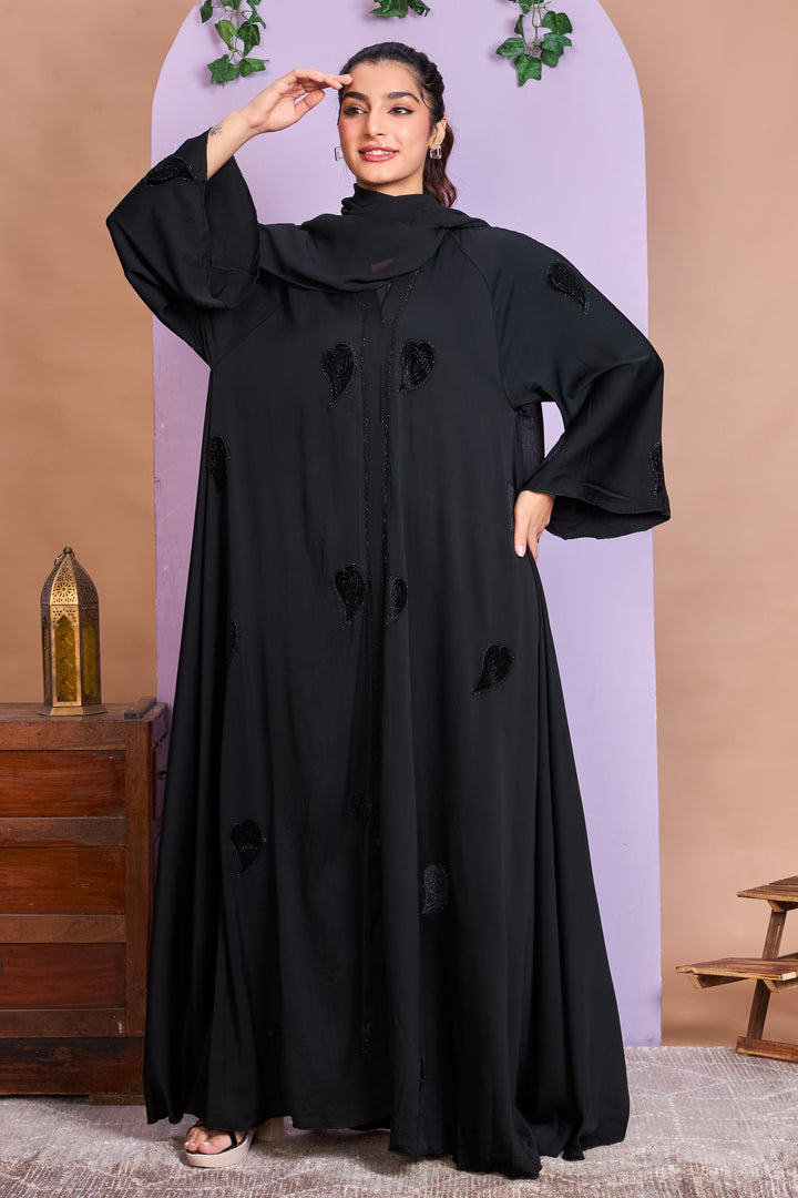Black Heart Embellished Umbrella Abaya