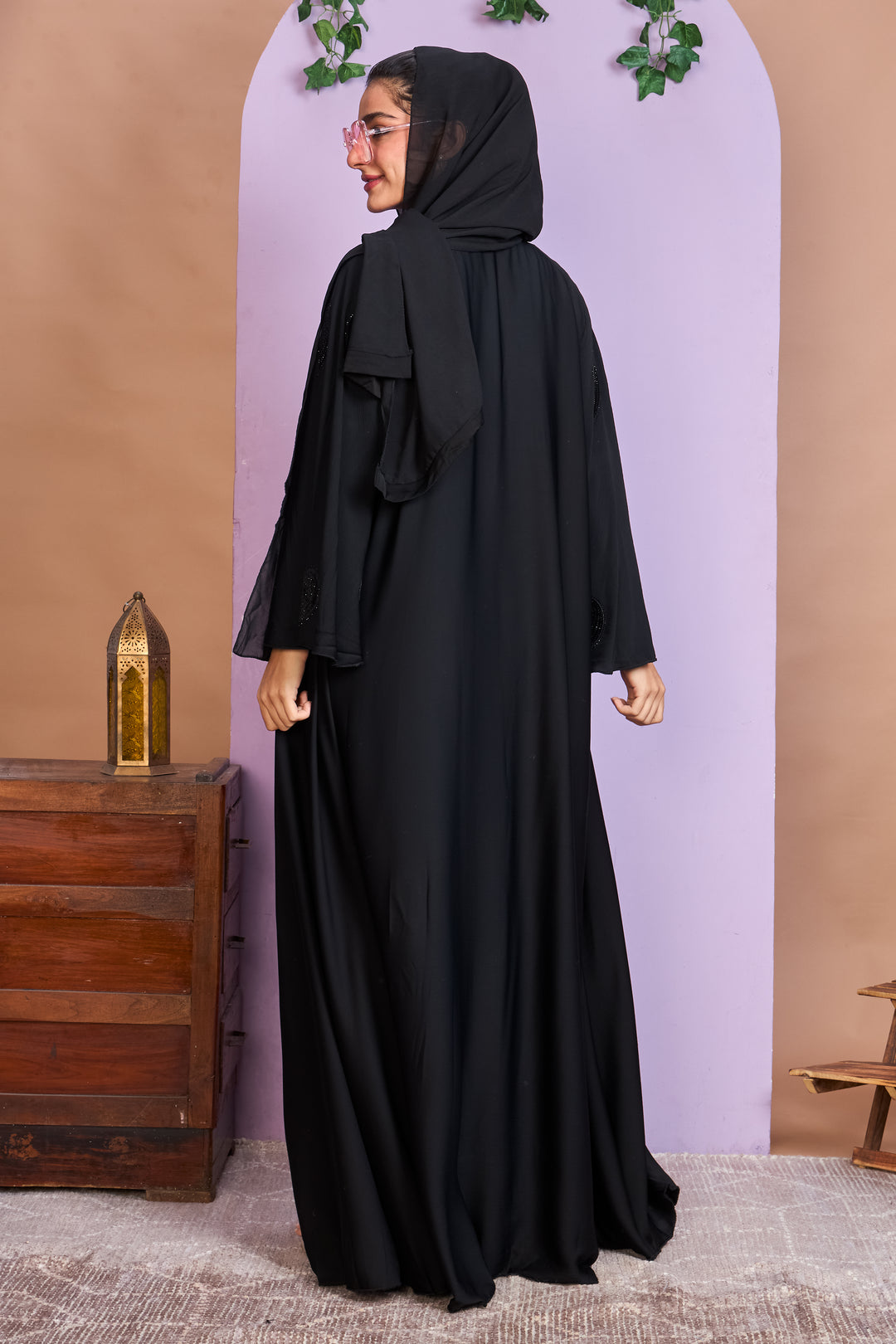 Black Heart Embellished Umbrella Abaya