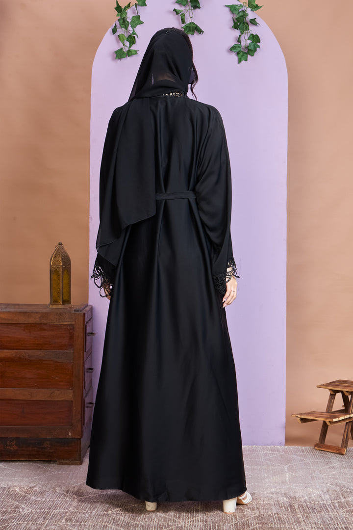 Black Embroidered Open Abaya
