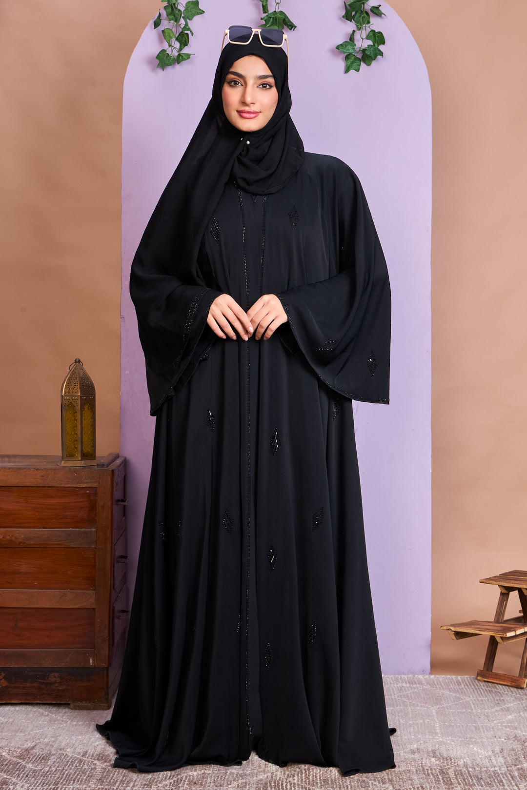 Black Diamond Embellished Umbrella Abaya