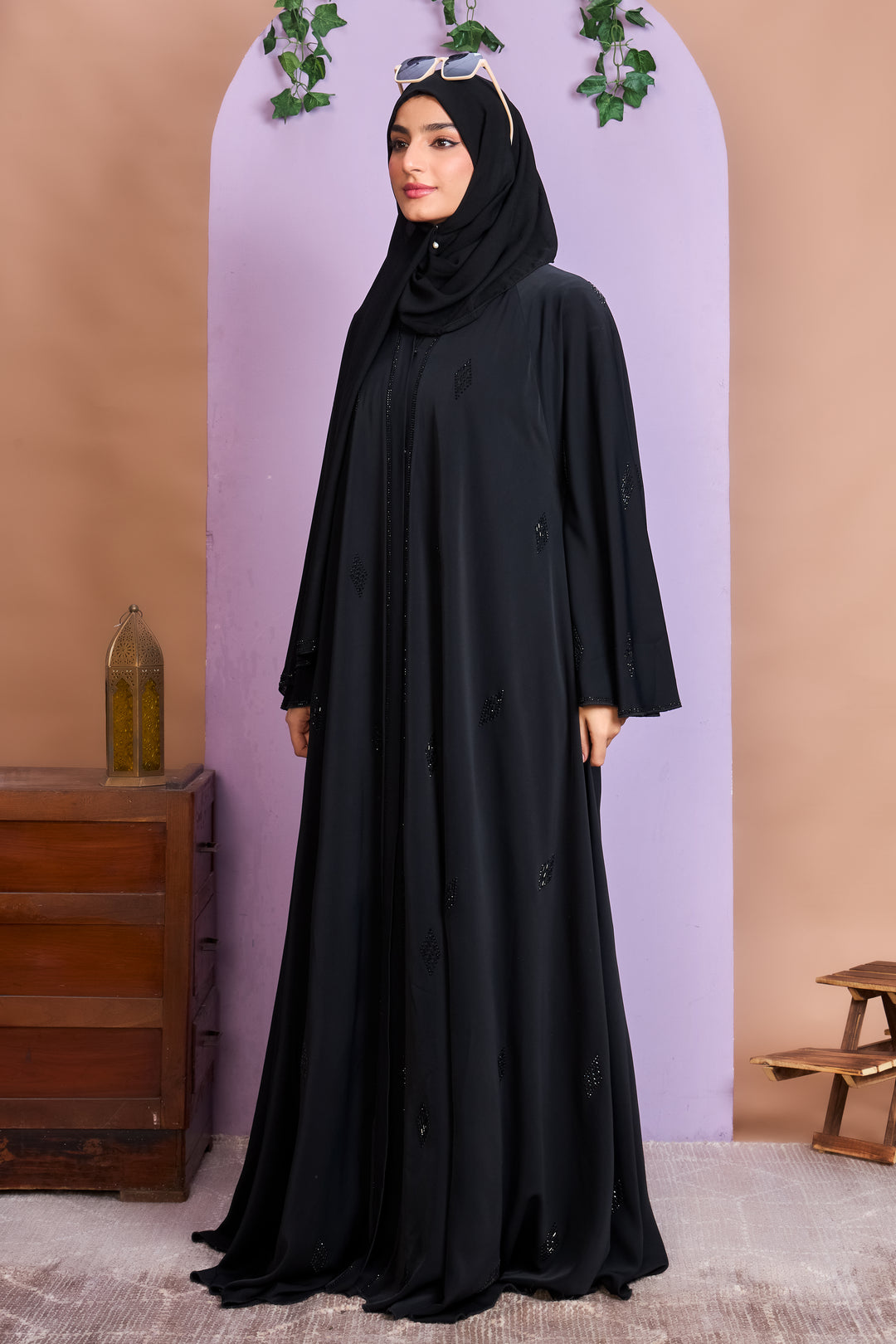 Black Diamond Embellished Umbrella Abaya