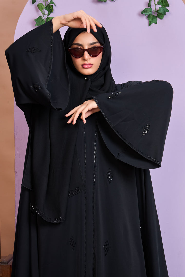 Black Diamond Embellished Umbrella Abaya