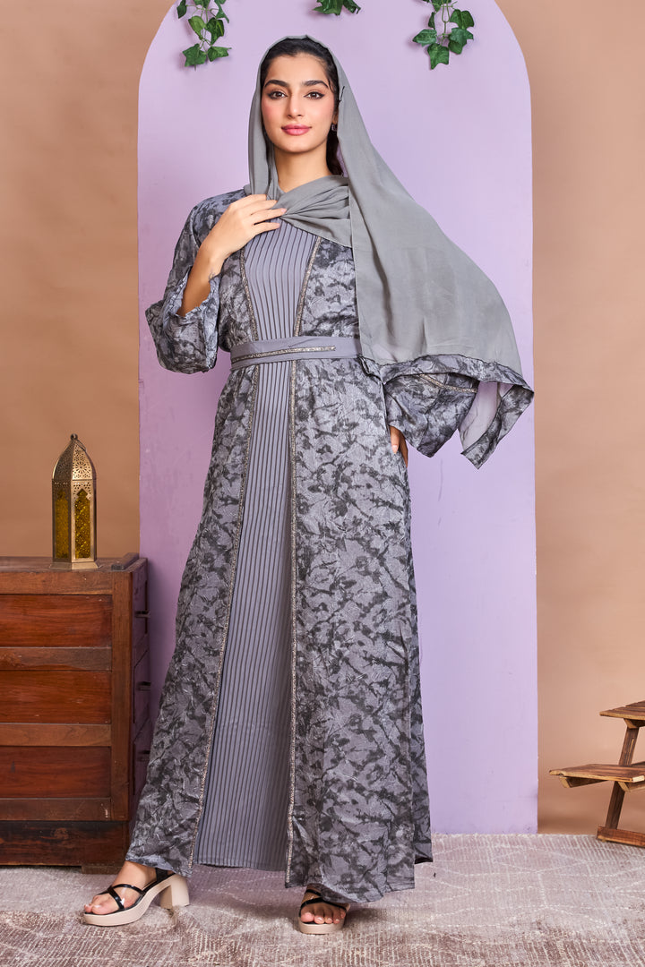 Smokey Grey Textured Open Abaya