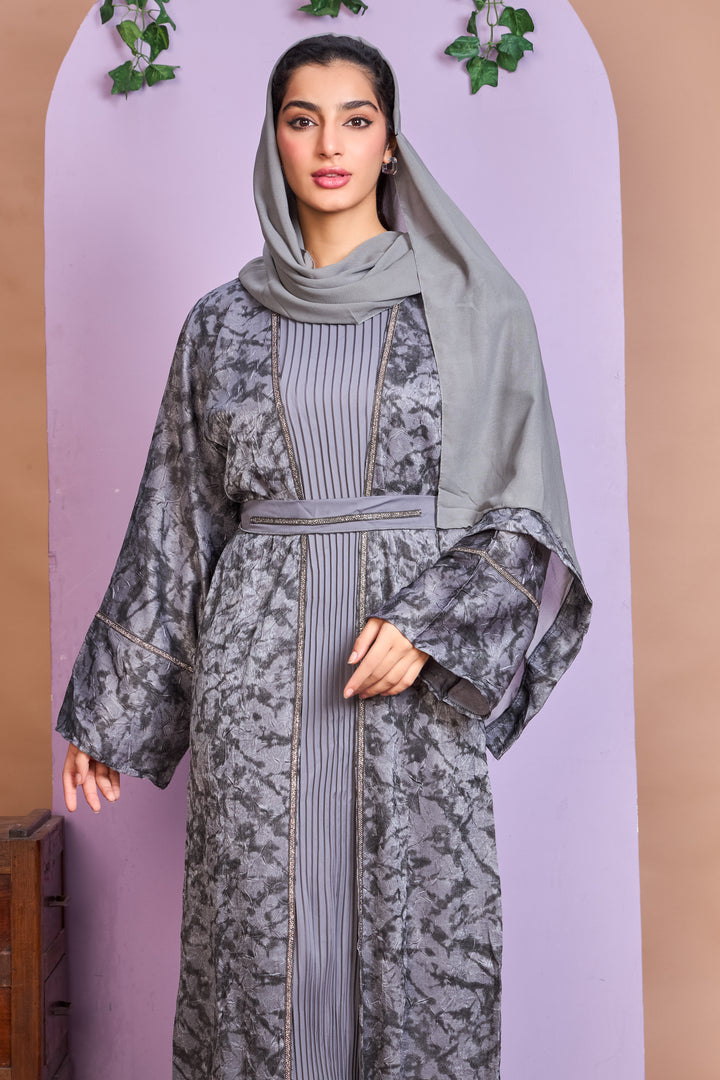 Smokey Grey Textured Open Abaya