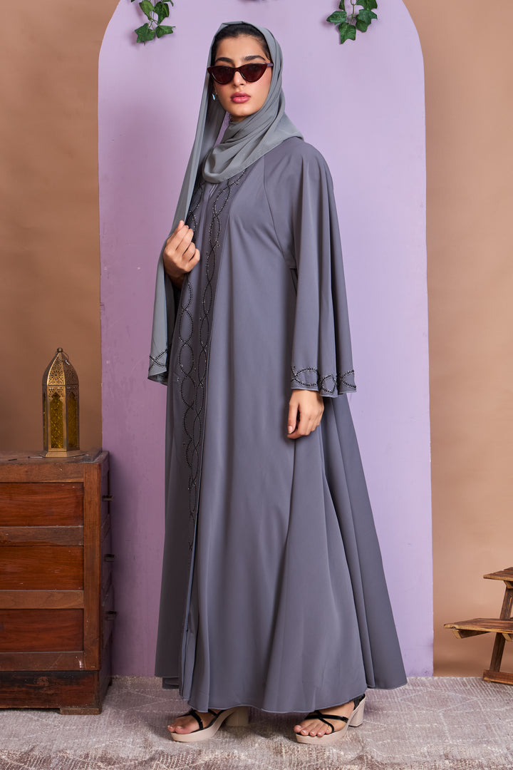 Ash Grey Abaya with Loop Stone Detailing