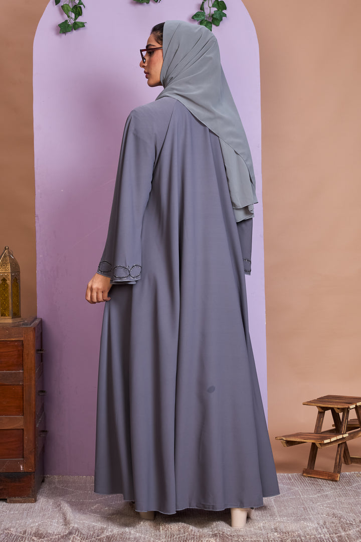 Ash Grey Abaya with Loop Stone Detailing