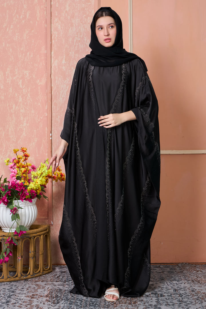 Elegant Black Cape Abaya Set