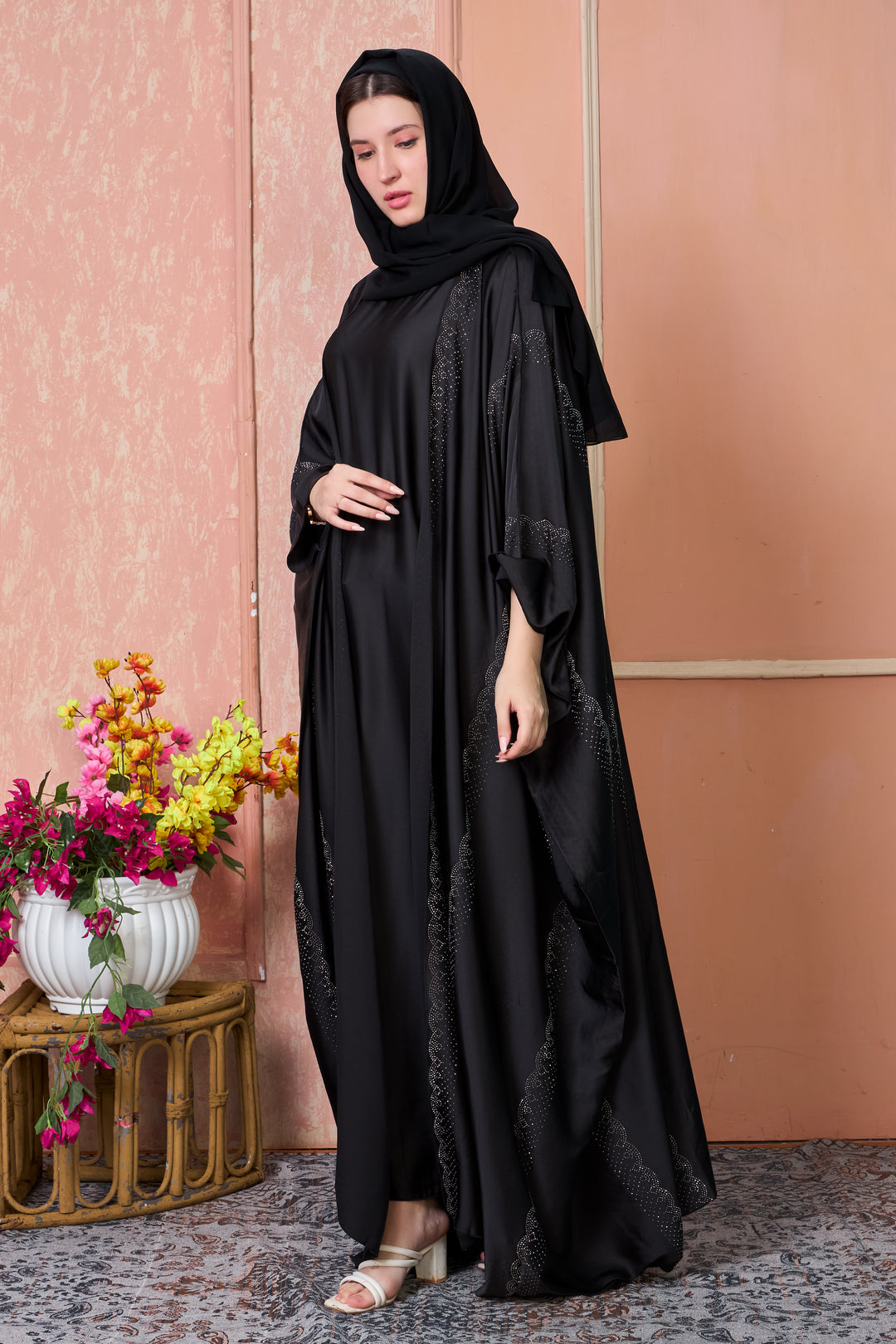 Elegant Black Cape Abaya Set