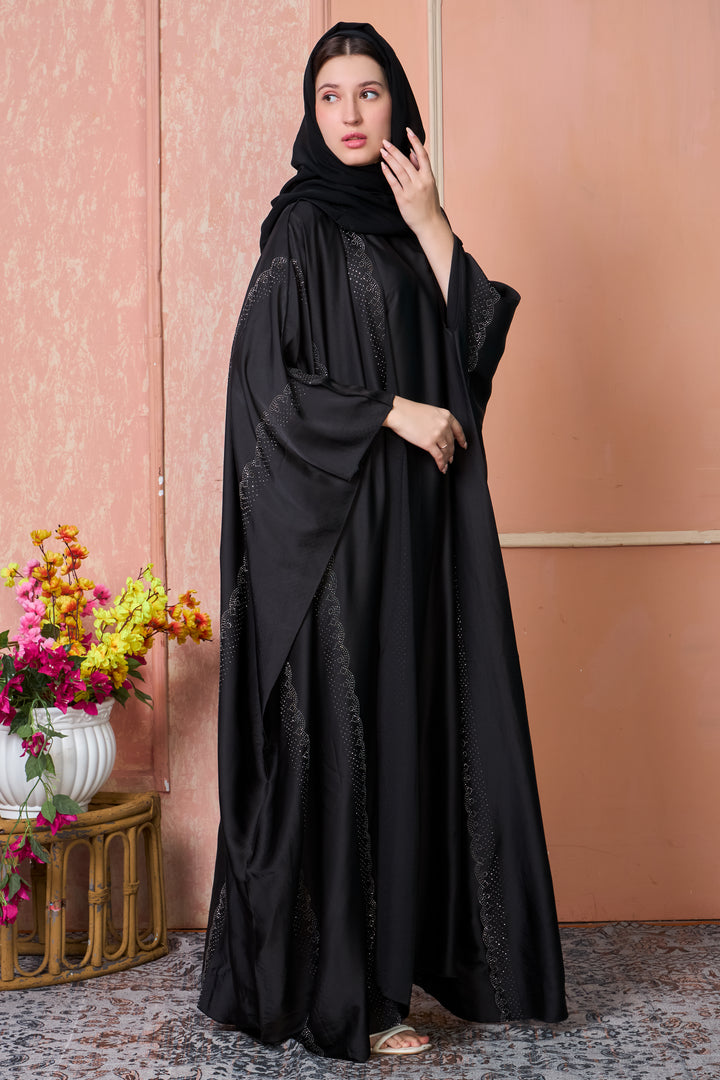 Elegant Black Cape Abaya Set