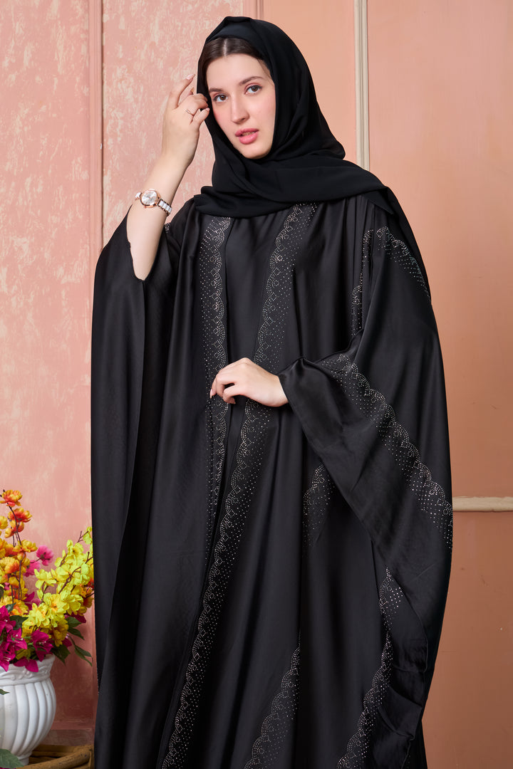 Elegant Black Cape Abaya Set