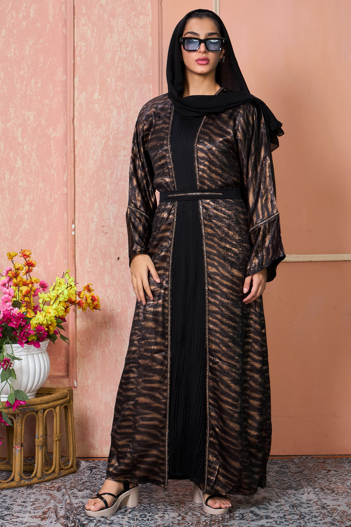 Metallic Tiger-Print Open Abaya