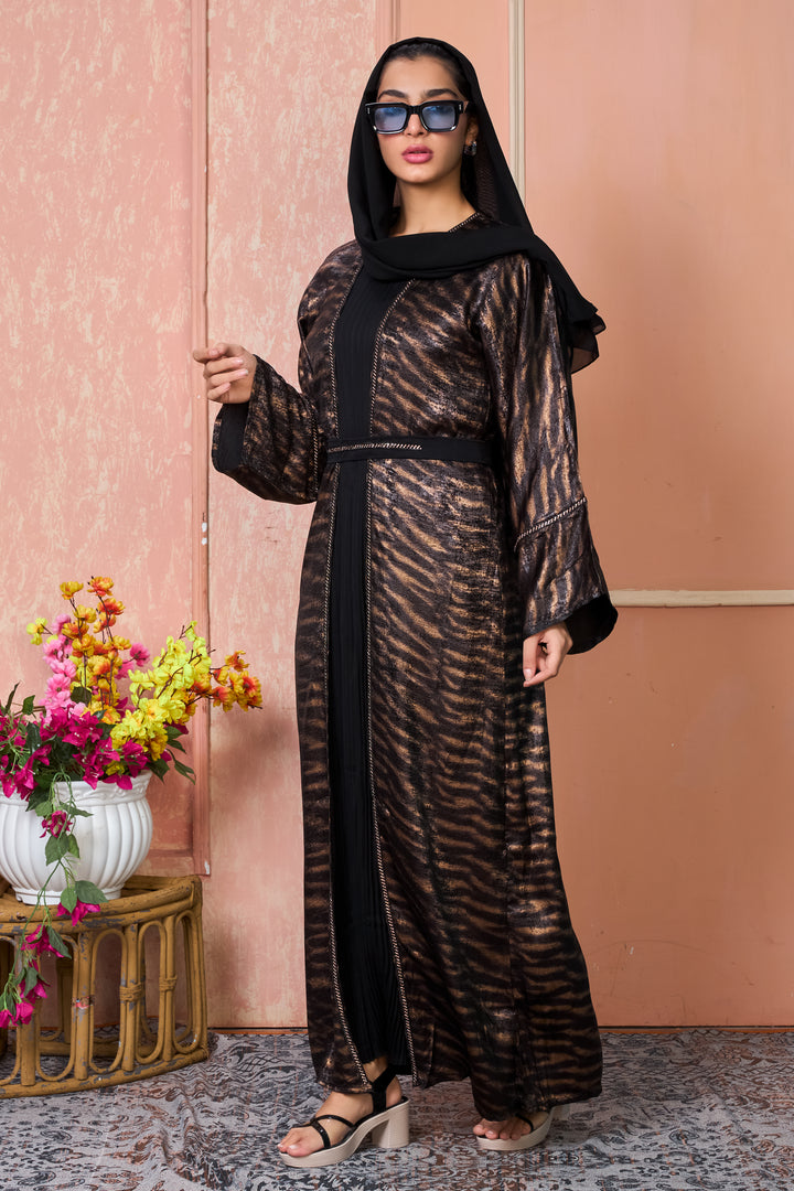 Metallic Tiger-Print Open Abaya