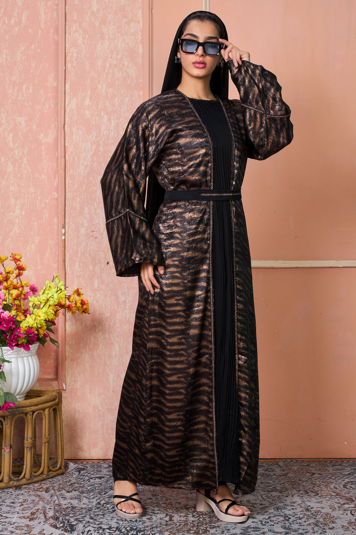 Metallic Tiger-Print Open Abaya