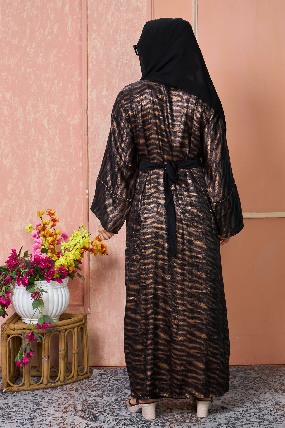 Metallic Tiger-Print Open Abaya
