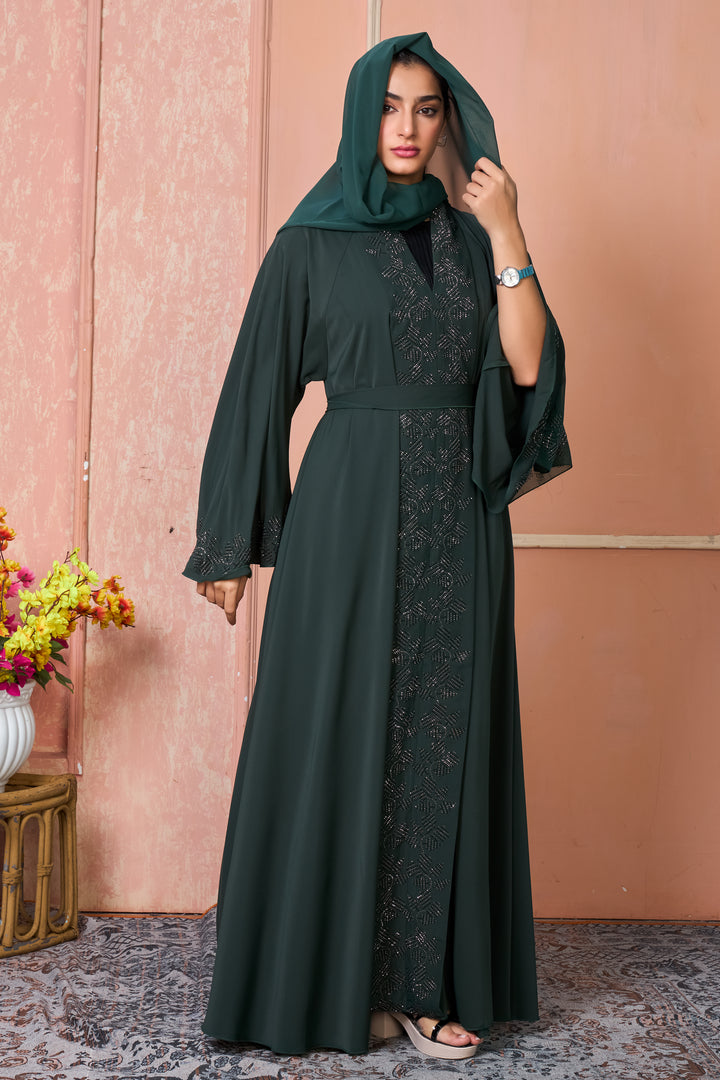 Emerald Noir Embellished Abaya