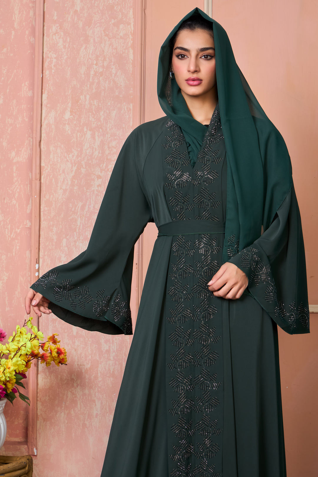 Emerald Noir Embellished Abaya