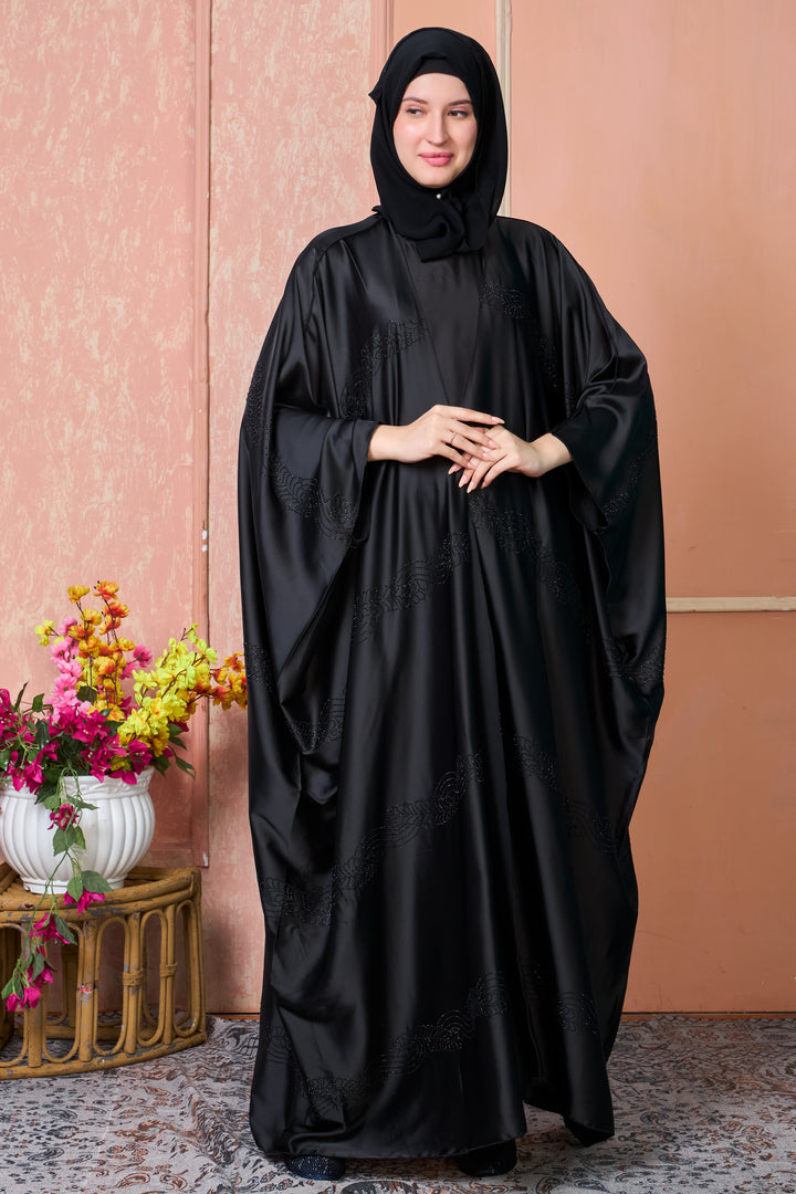 Elegant Black Cape Abaya Set