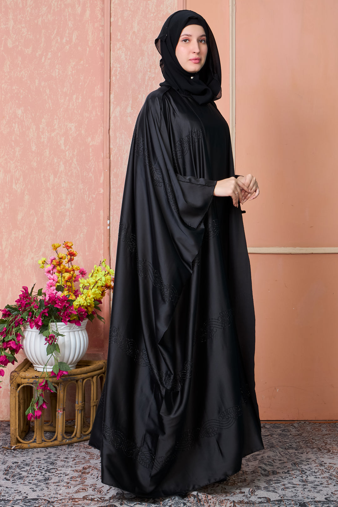 Elegant Black Cape Abaya Set