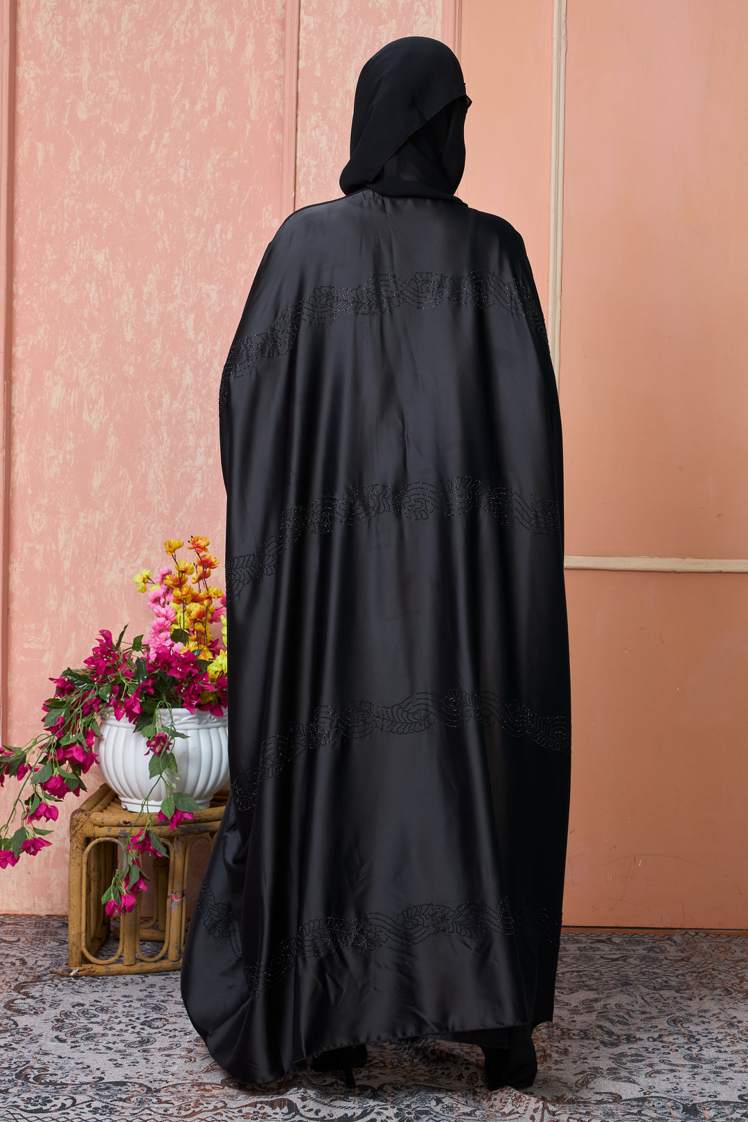 Elegant Black Cape Abaya Set