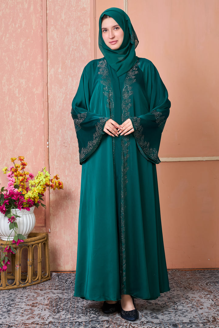 Emerald Green Abaya with Stone Work